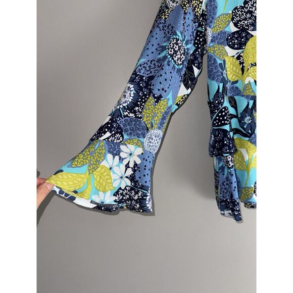 Habitat Floral Blouse Top Flare Flutter Sleeve Tiered Artsy Drapes Classic Large - Picture 5 of 16